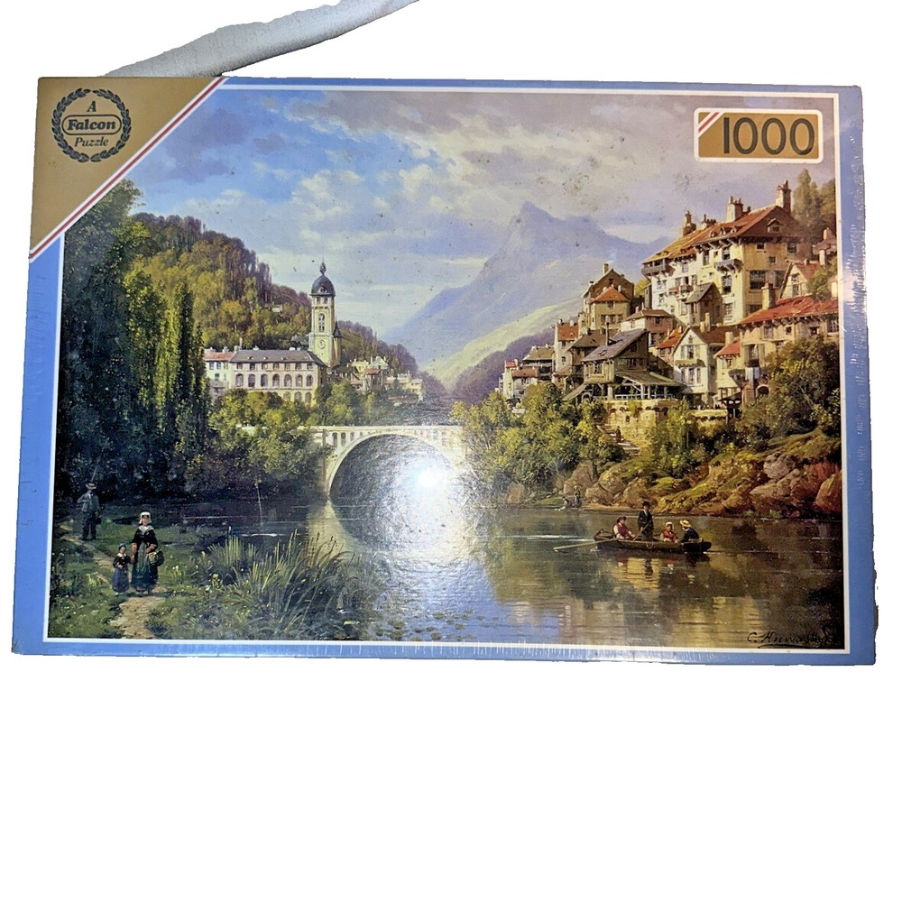 Falcon 1000 piece jigsaw puzzle - A RIVER VIEW IN ALSACE -  KUWASSEG - NEW